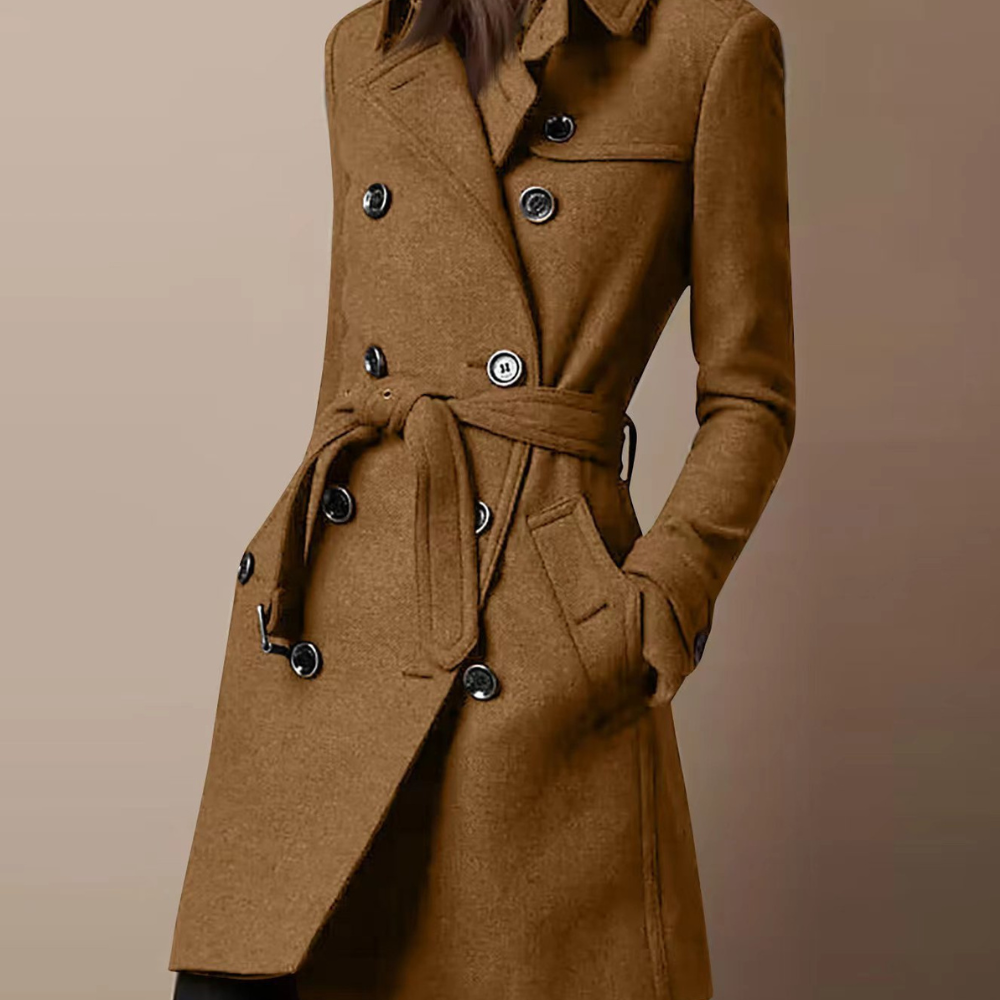 Double Breasted Casual Woolen Coat Women's Clothing