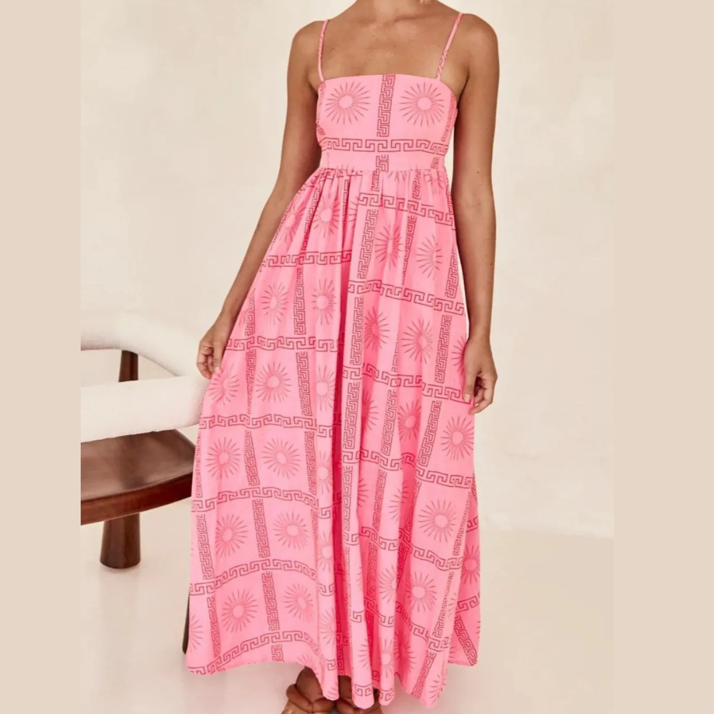 Cutout Back Printed Square Neck Maxi Cami Dress