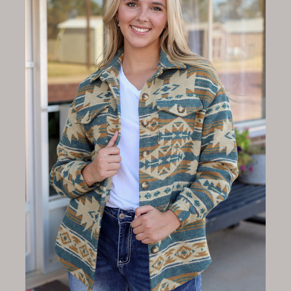 Geometric Button Down Collared Jacket