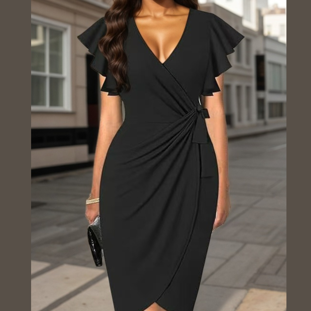 Middle Eastern New Women's Deep V-neck Pleated Sleeve Tight Casual Fashion Dress