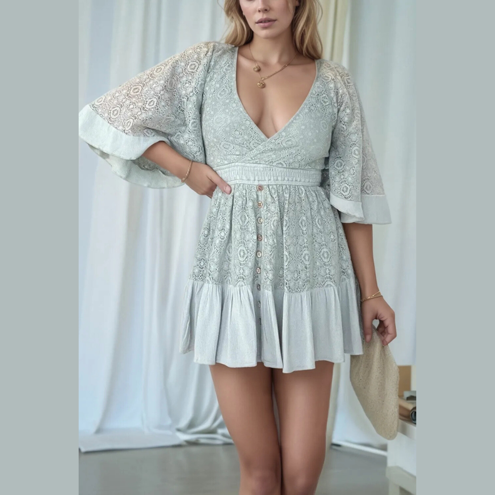 Full Size Lace Cutout Back Half Sleeve Mini Dress Plus Size