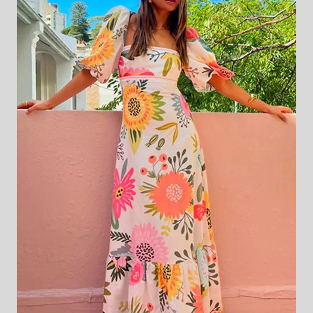 Full Size 3D Floral Sleeve Round Neck Casual Dress Plus Size