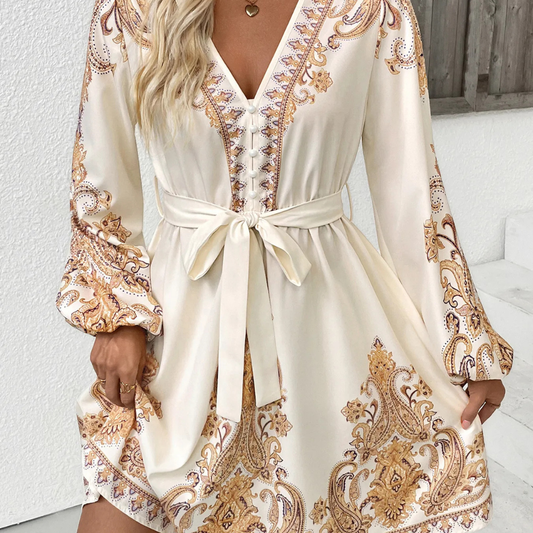 Full Size Bohemian Paisley Print Ruffle Hem Midi Dress Plus Size