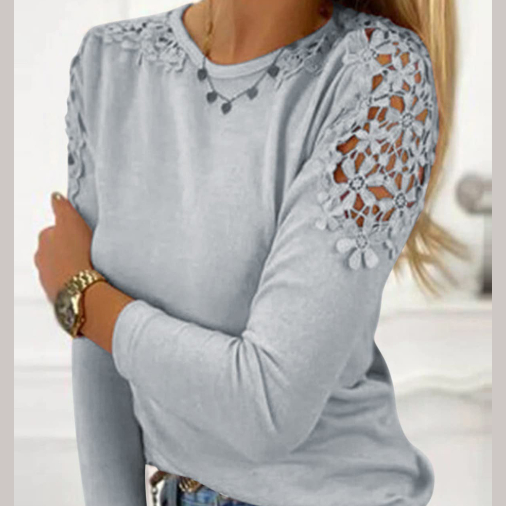 Openwork Round Neck Long Sleeve Sweater