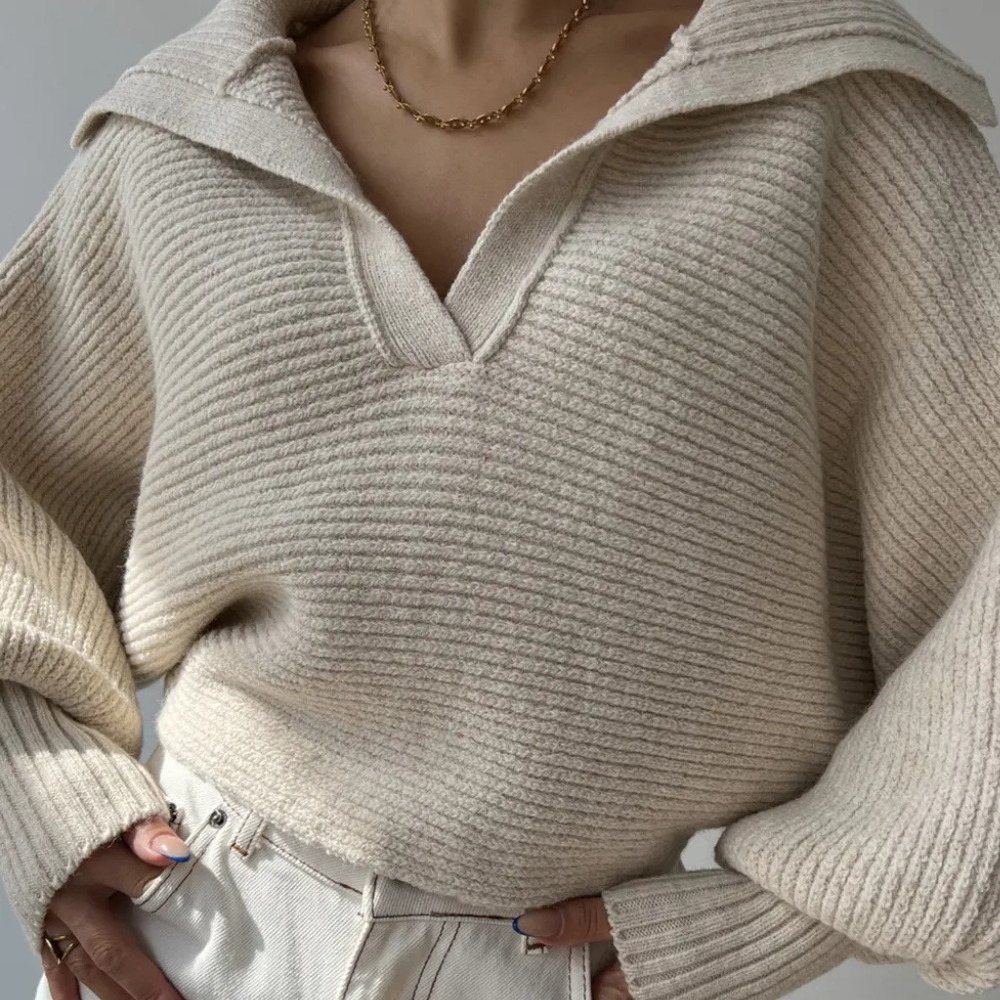 Perfee Flower Round Neck Long Sleeve Sweater