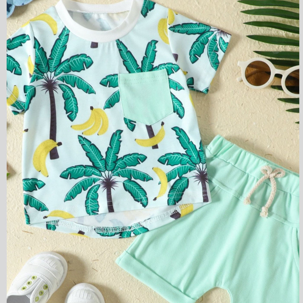 Children's Cartoon Truck Graphic Hoodie & Pants Set