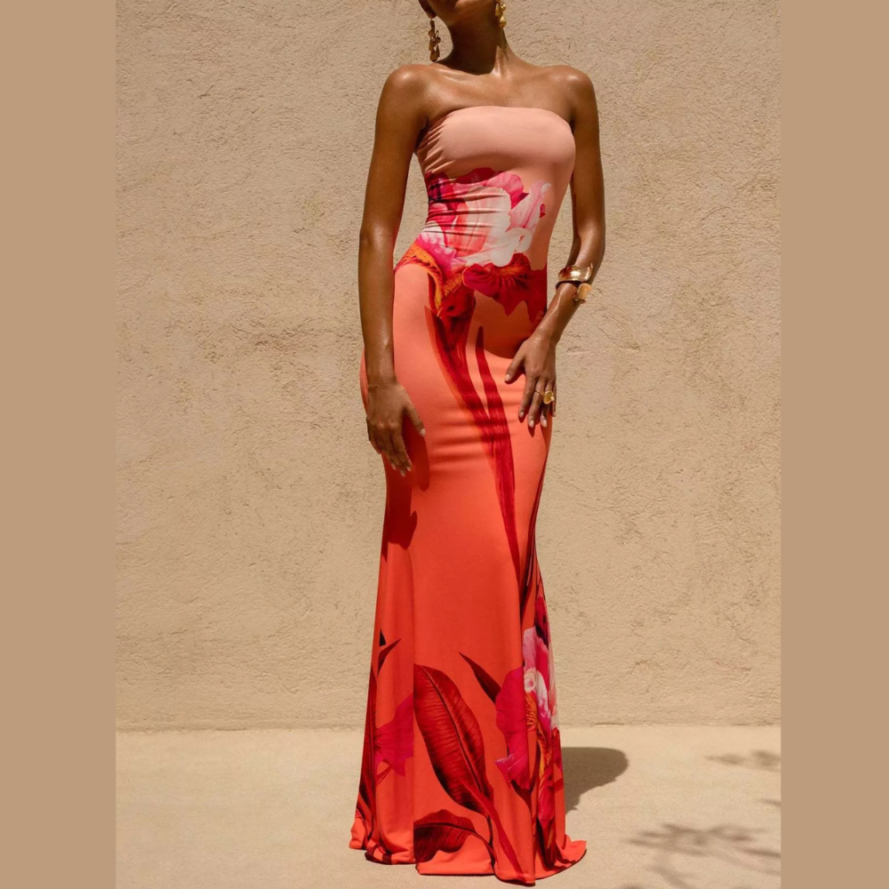 Glitter Sweetheart Neck Long Sleeve Maxi Dress
