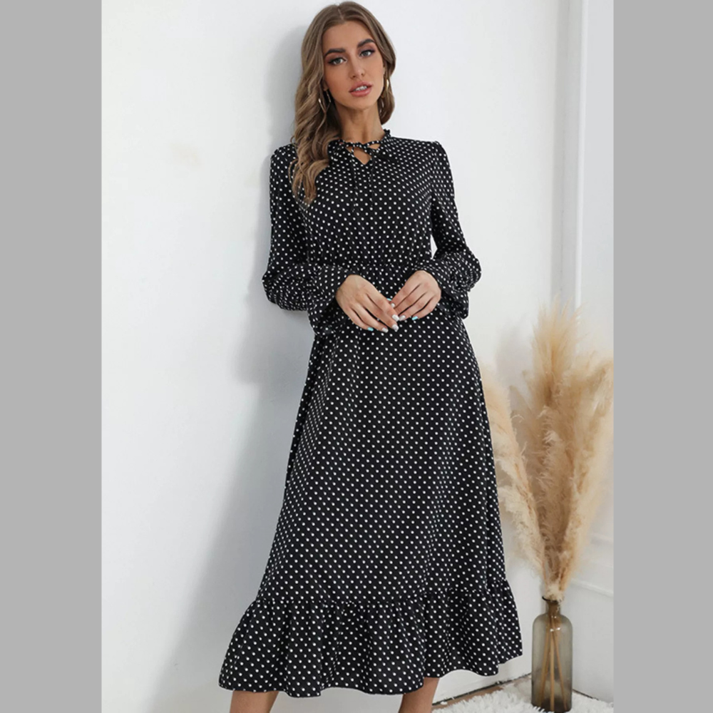 Full Size Polka Dot One-Shoulder Maxi Dress Plus Size