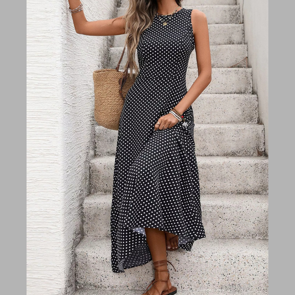 Perfee Tied Pleated Printed Cap Sleeve Dress