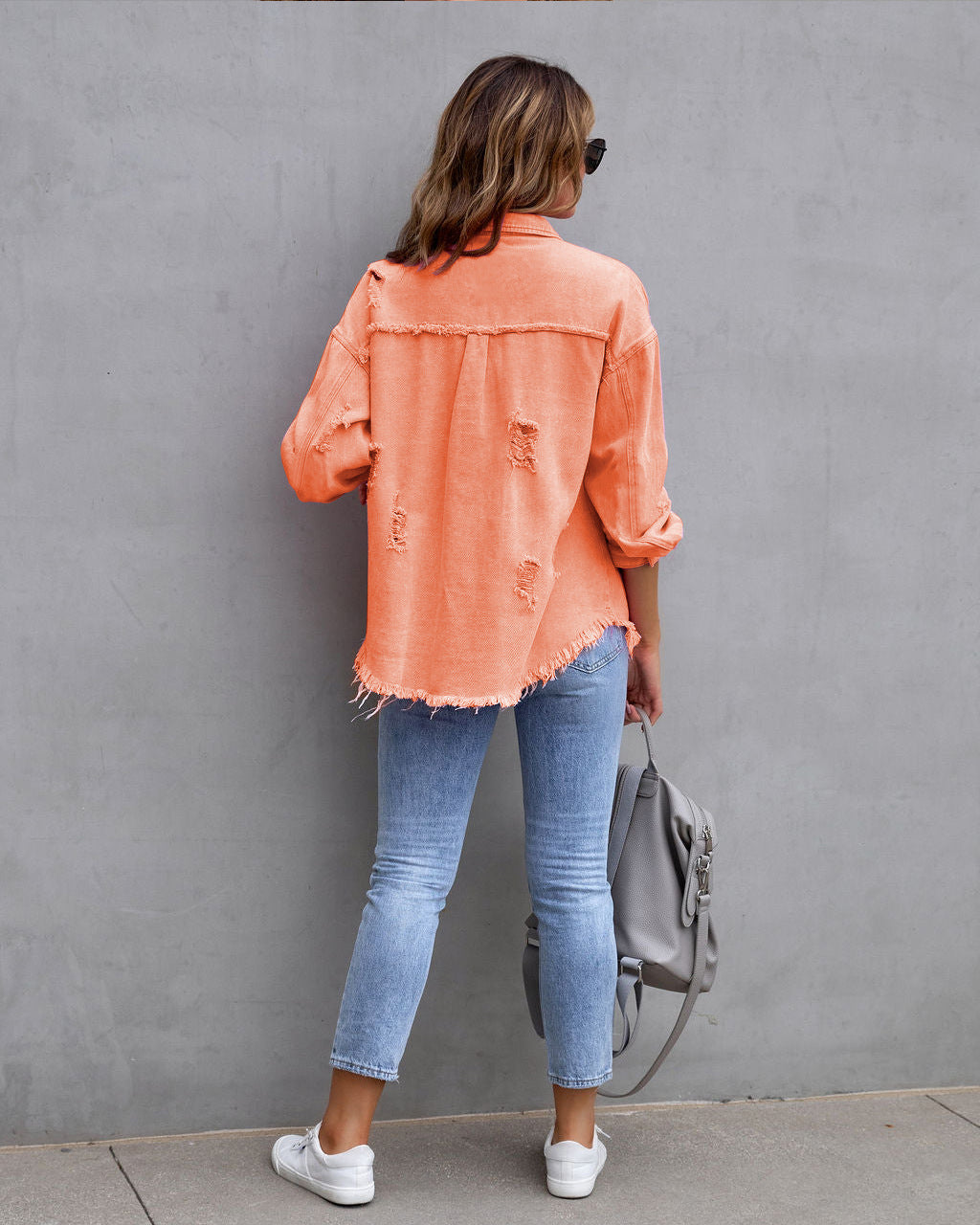 Fashion Ripped Shirt Jacket Female Autumn And Spring Casual Tops Womens Clothing