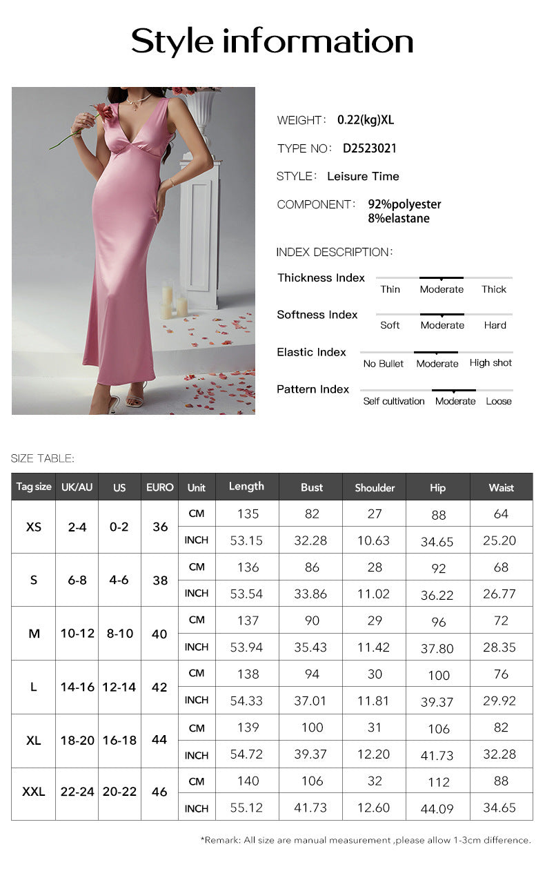 Solid Color Slim Fit Deep V-neck Backless Evening Dress Long Dress
