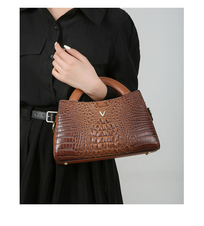 Women's Crossbody Leather Crocodile Pattern Shoulder Handbag