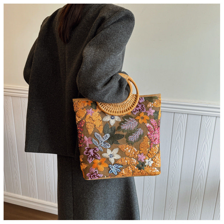 Woven Ring Bamboo Handbag