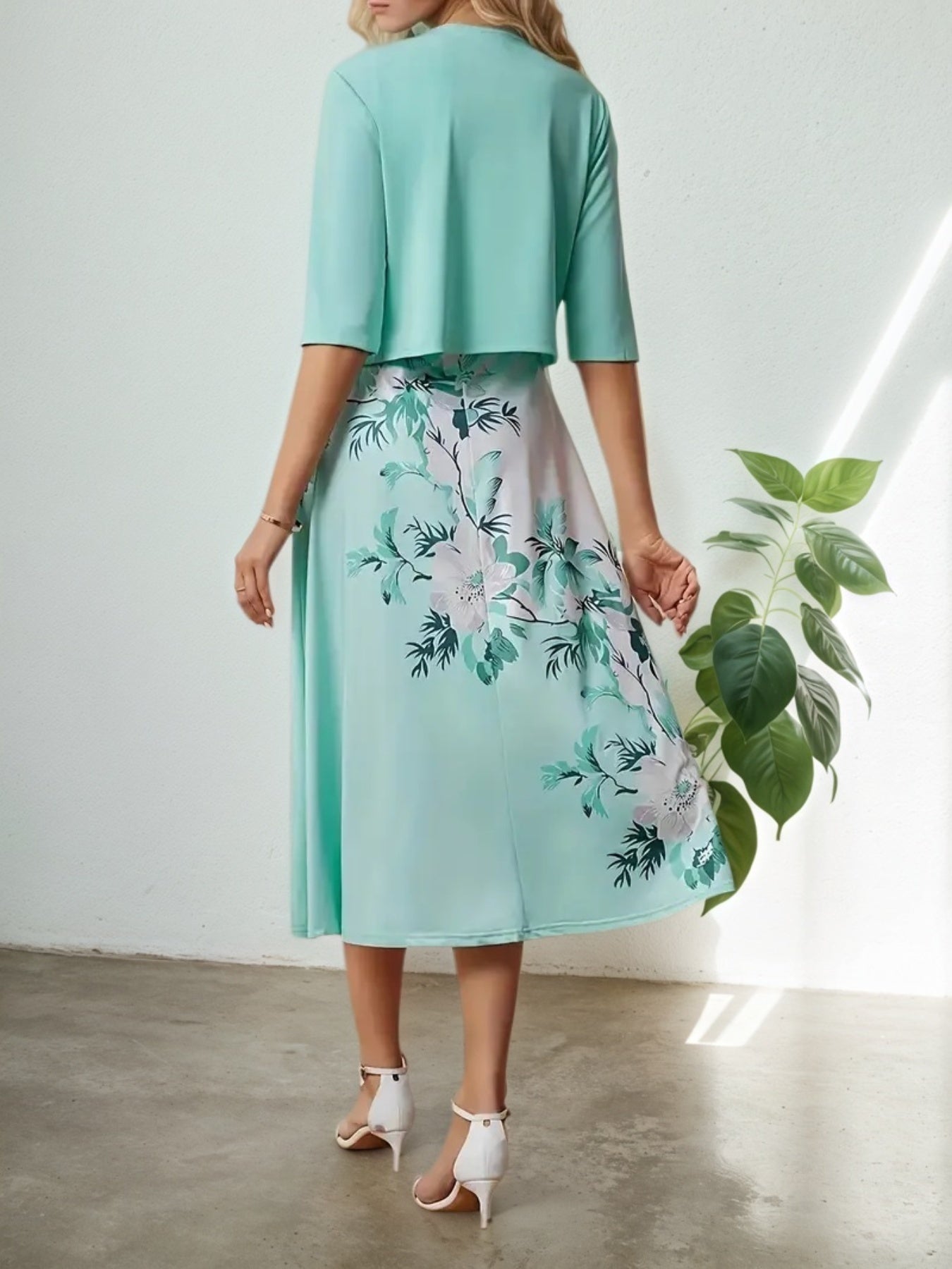 New Women's Round Neck Printed Dress Set