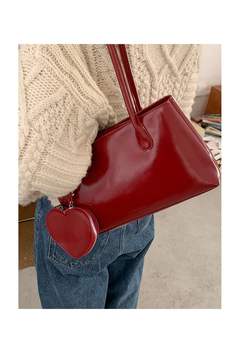 Red Love Earphone Large Capacity Long Handle Shoulder Bag