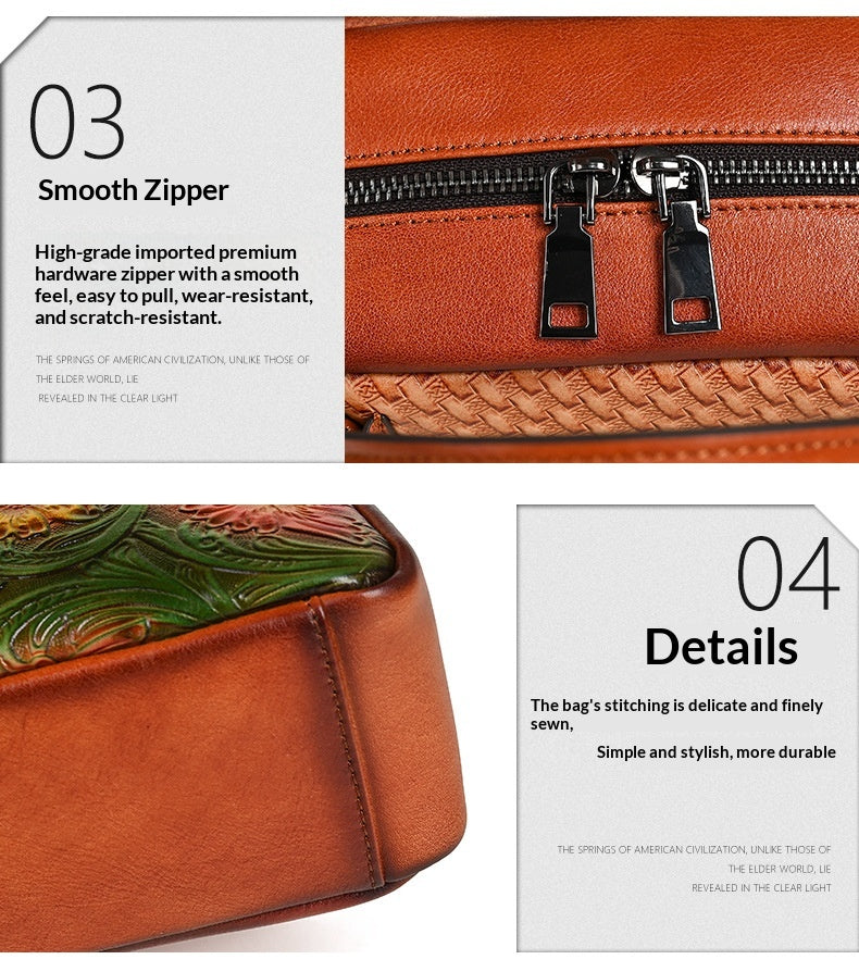 Retro Ethnic-style Full-grain Leather Shoulder Bag For Women
