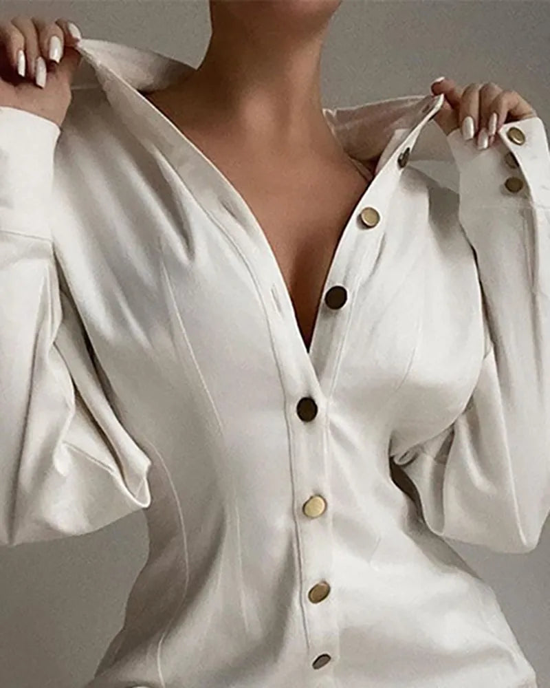 New Fashion Printed Waist-controlled Fastener Decoration Women's Shirt