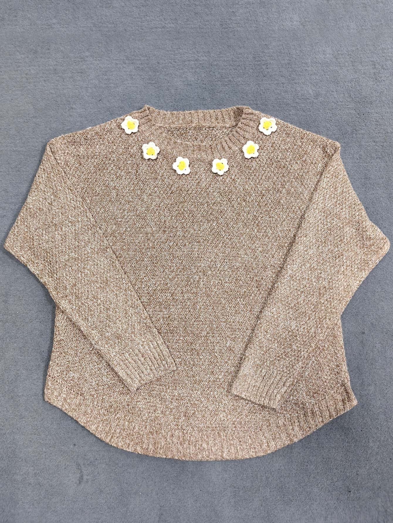 Women's Crochet Patchwork Round Neck Comfort And Casual Sweater