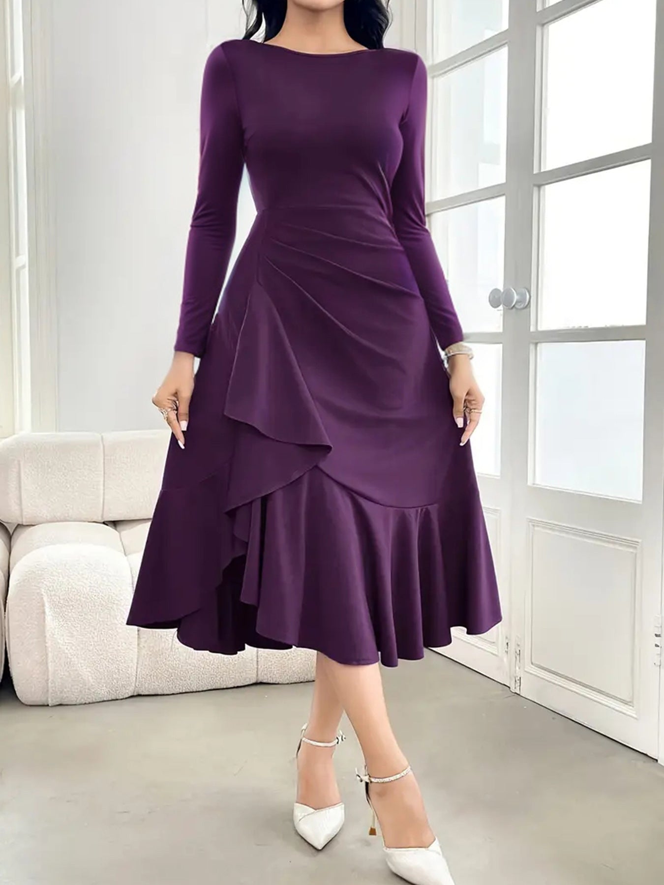Women's Long Sleeve Round Neck Dress
