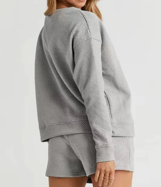 Solid Color Texture Casual Suit Women's Shorts Top
