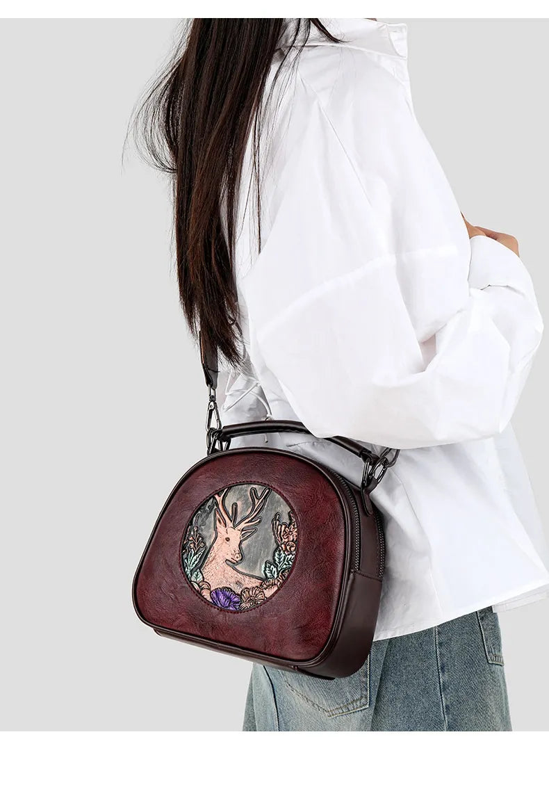 Retro Embossing Large Capacity Women's Handbag All-matching