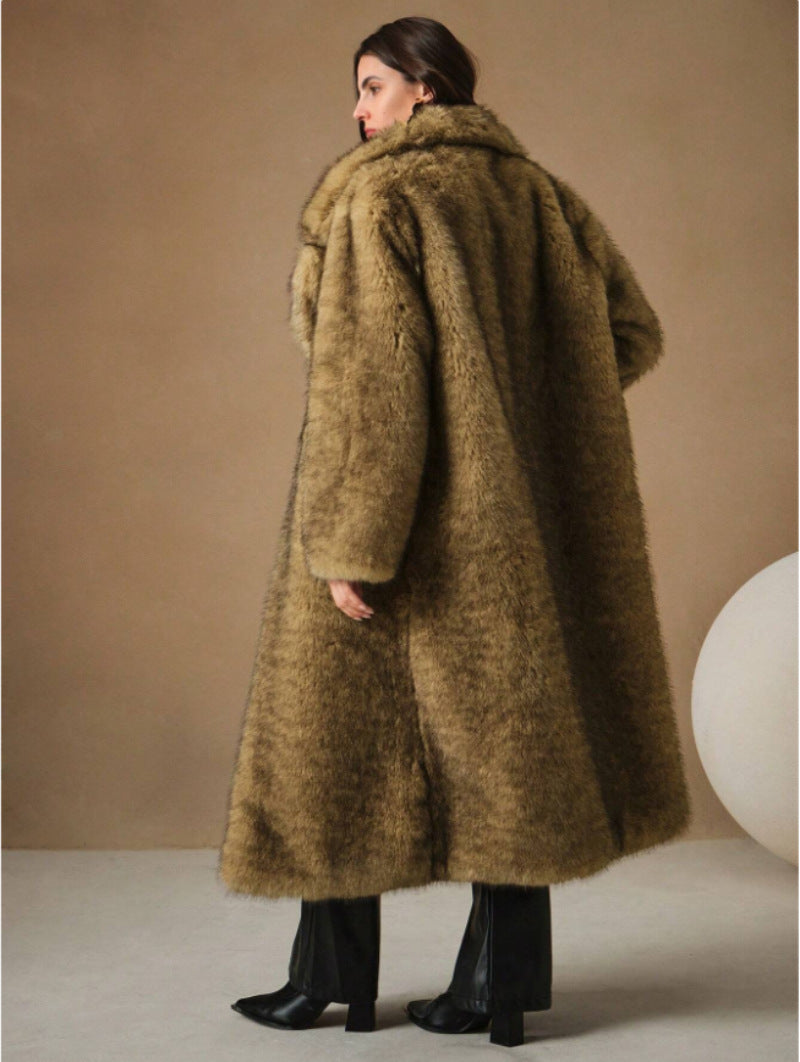 Women's Fall Winter Fashion Fluffy Long Imitation Fox Fur Jacket