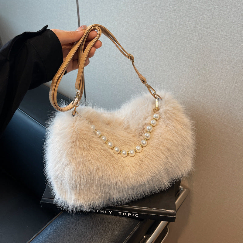 Autumn And Winter Fashion Pearl Chain Crossbody Shoulder Bag