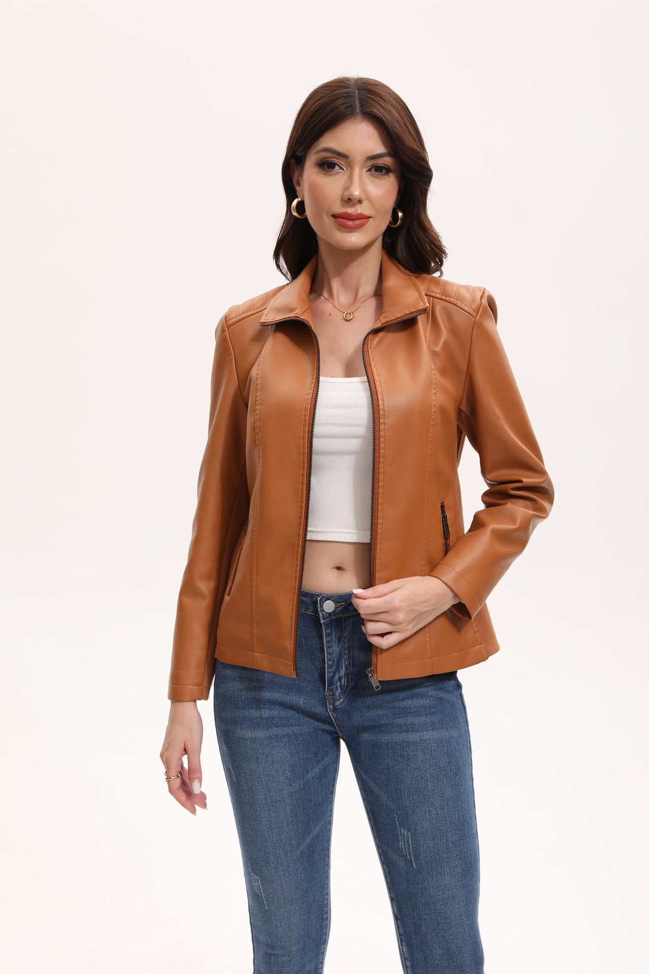 Women's Leather Jacket Knitted Stitching Stretch Coat