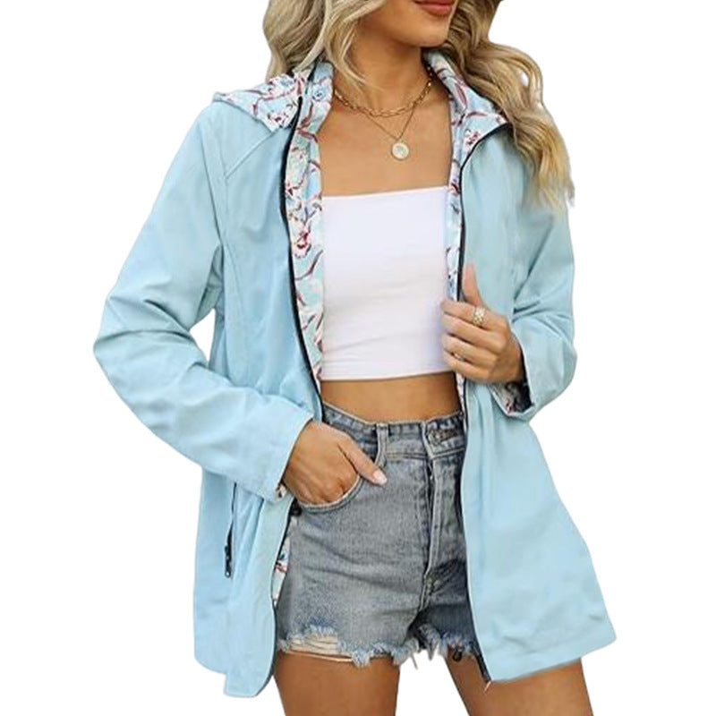 Printed Women's Zipper Windbreaker Japanese And Korean Fashion Double-sided Wear