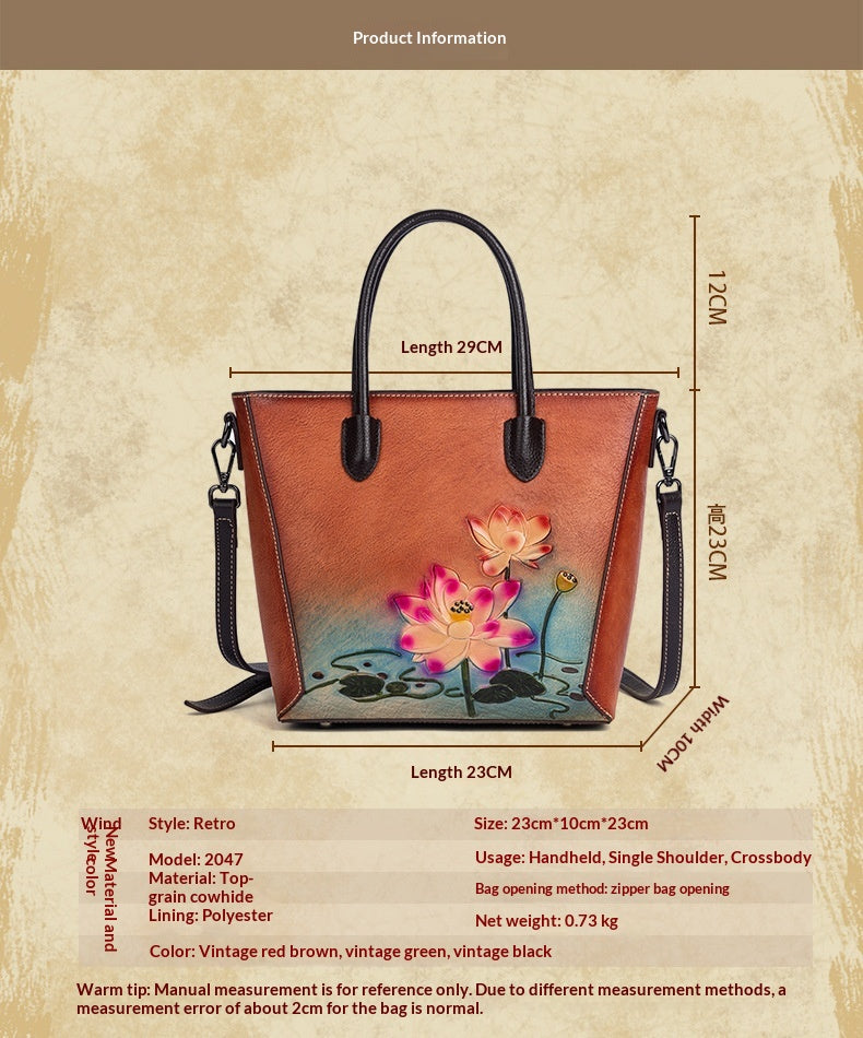 Retro Women's First-Layer Cowhide Handbag