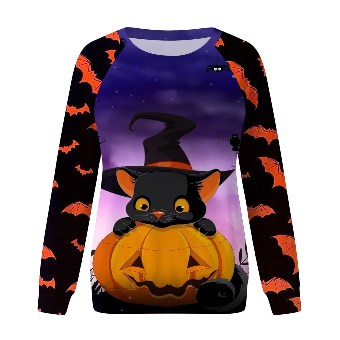 Halloween Cartoon Print Sweatshirt Long Sleeve Pullover Tops Women