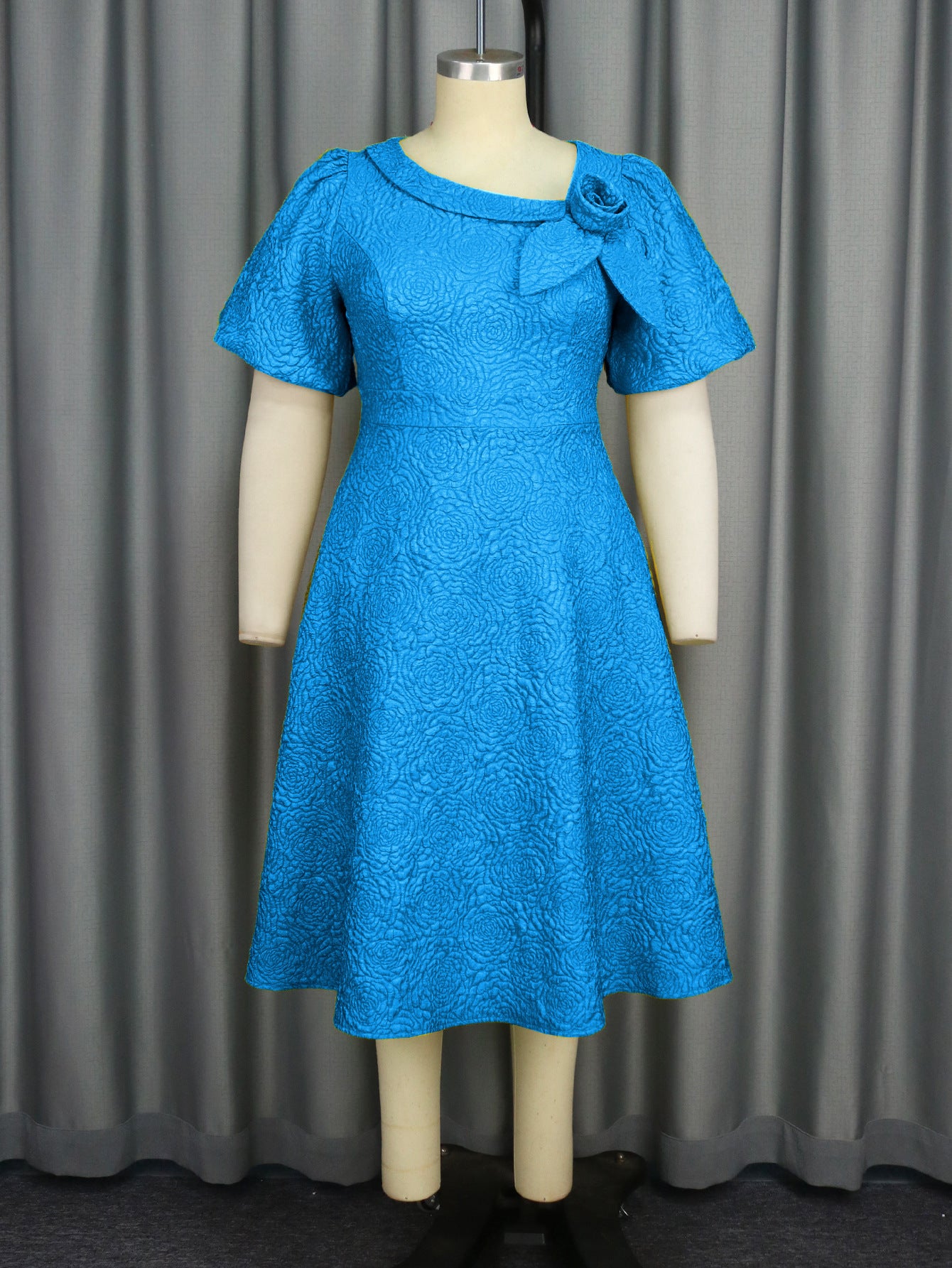 A- Line New Jacquard Fabric Flower Dress