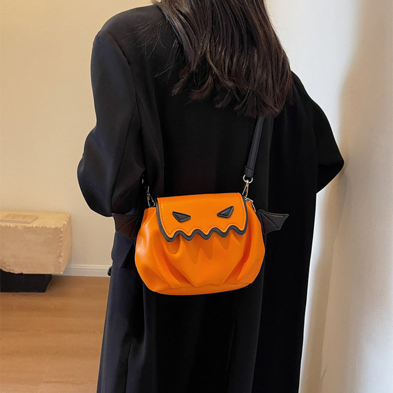 Funny Crossbody Bag Halloween Pumpkin Cartoon Shoulder Bags With Small Wings Creative Female Handbag