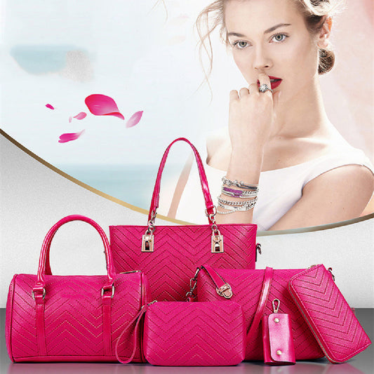 Fashionable And Trendy Embossed Six Piece Set Women's Hand Bag