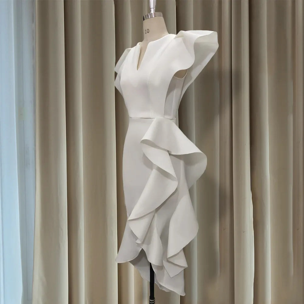 High Waist Irregular Elegant V-neck Flounce Dress