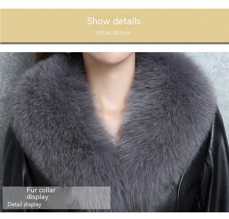 Women's Faux Fox Fur Collar Fur Coat