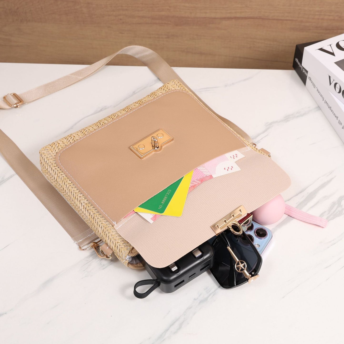 Straw Shoulder Bag Solid Color Crossbody