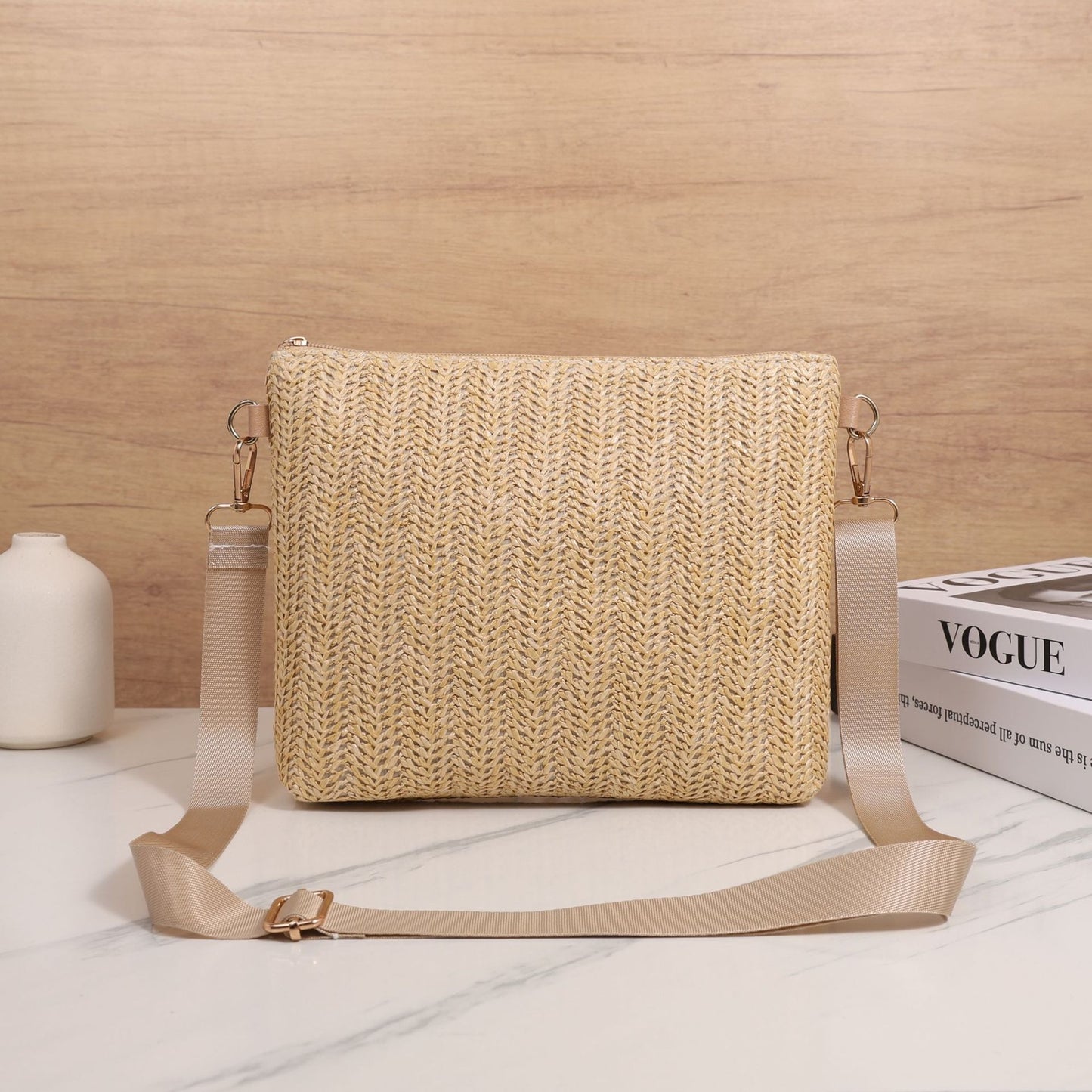 Straw Shoulder Bag Solid Color Crossbody