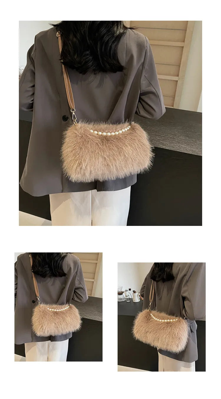 Autumn And Winter Fashion Pearl Chain Crossbody Shoulder Bag