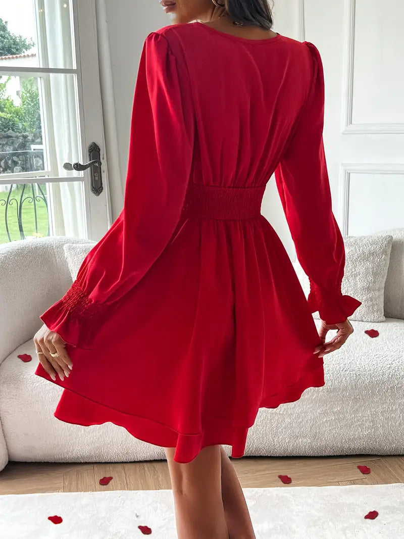 Women's Double-layer Skirt V-neck Tight Waist Dress