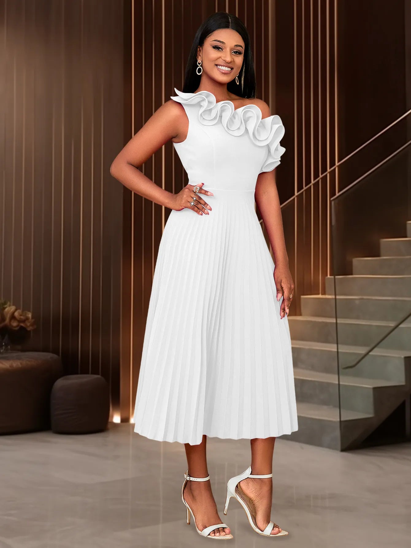 Women's Fashion Shoulder Diagonal Collar Dress