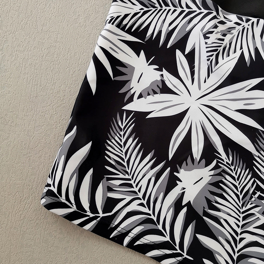 Women's Split High Waist Boxer Lace Printing Swimsuit