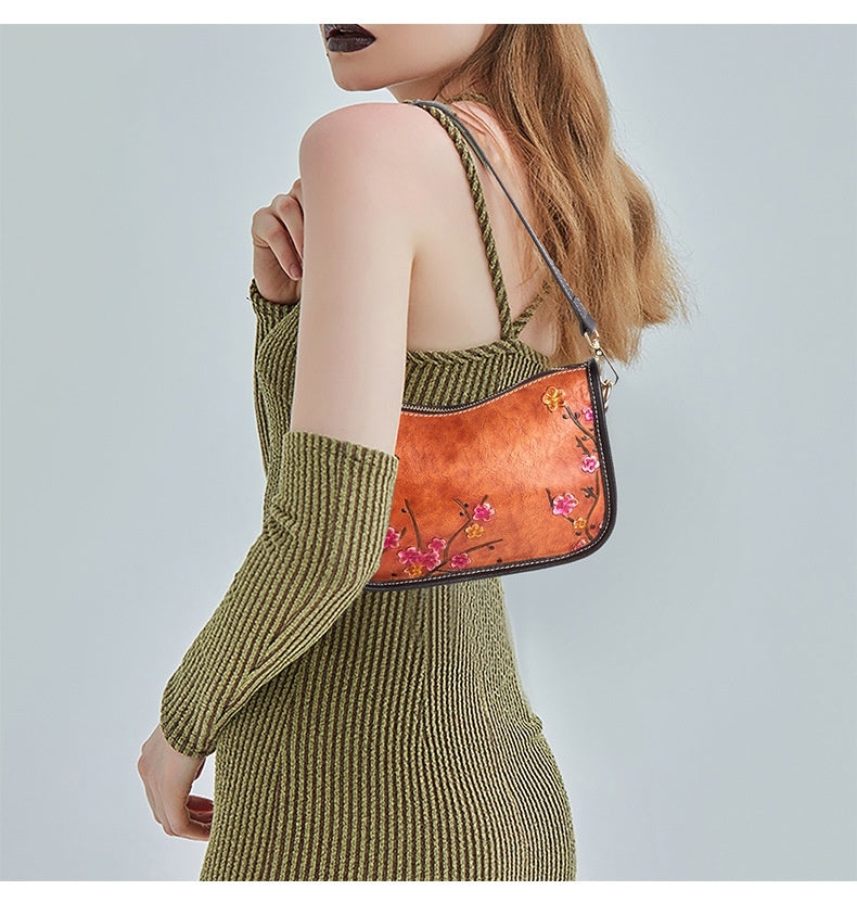 Retro First-Layer Cowhide Fashionable Simple Shoulder Bag