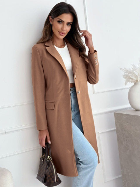 Simplicity Mid-length Button Woolen Coat Outerwear