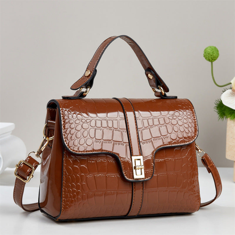 Sleek Stone-patterned Patent Leather Crossbody Bag