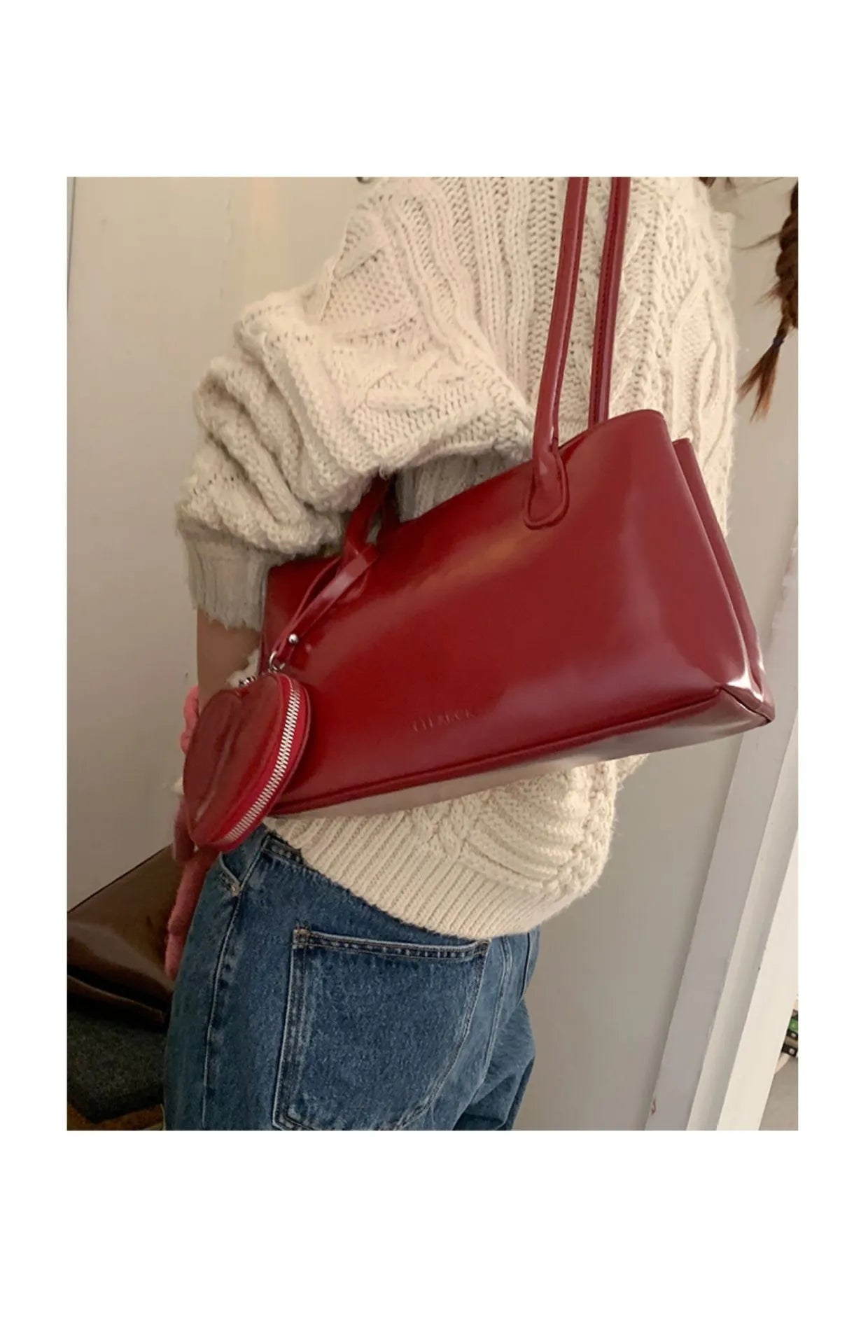 Red Love Earphone Large Capacity Long Handle Shoulder Bag