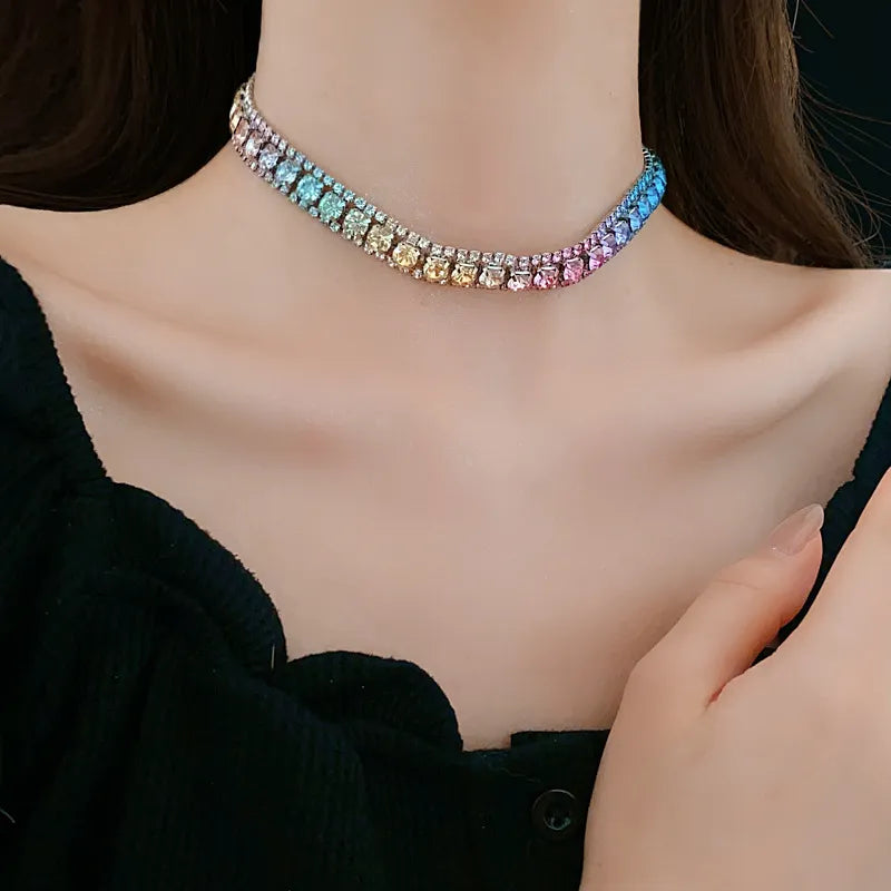 Diamond-embedded Square Earrings Necklace Special Interest Light Luxury Elegant High-grade Clavicle Chain