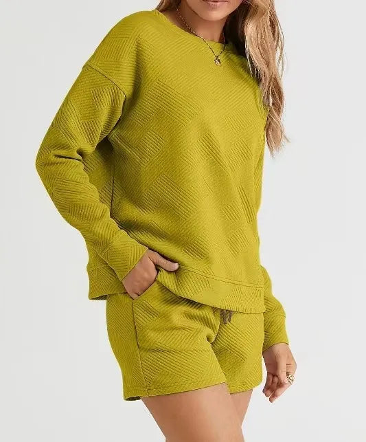 Solid Color Texture Casual Suit Women's Shorts Top