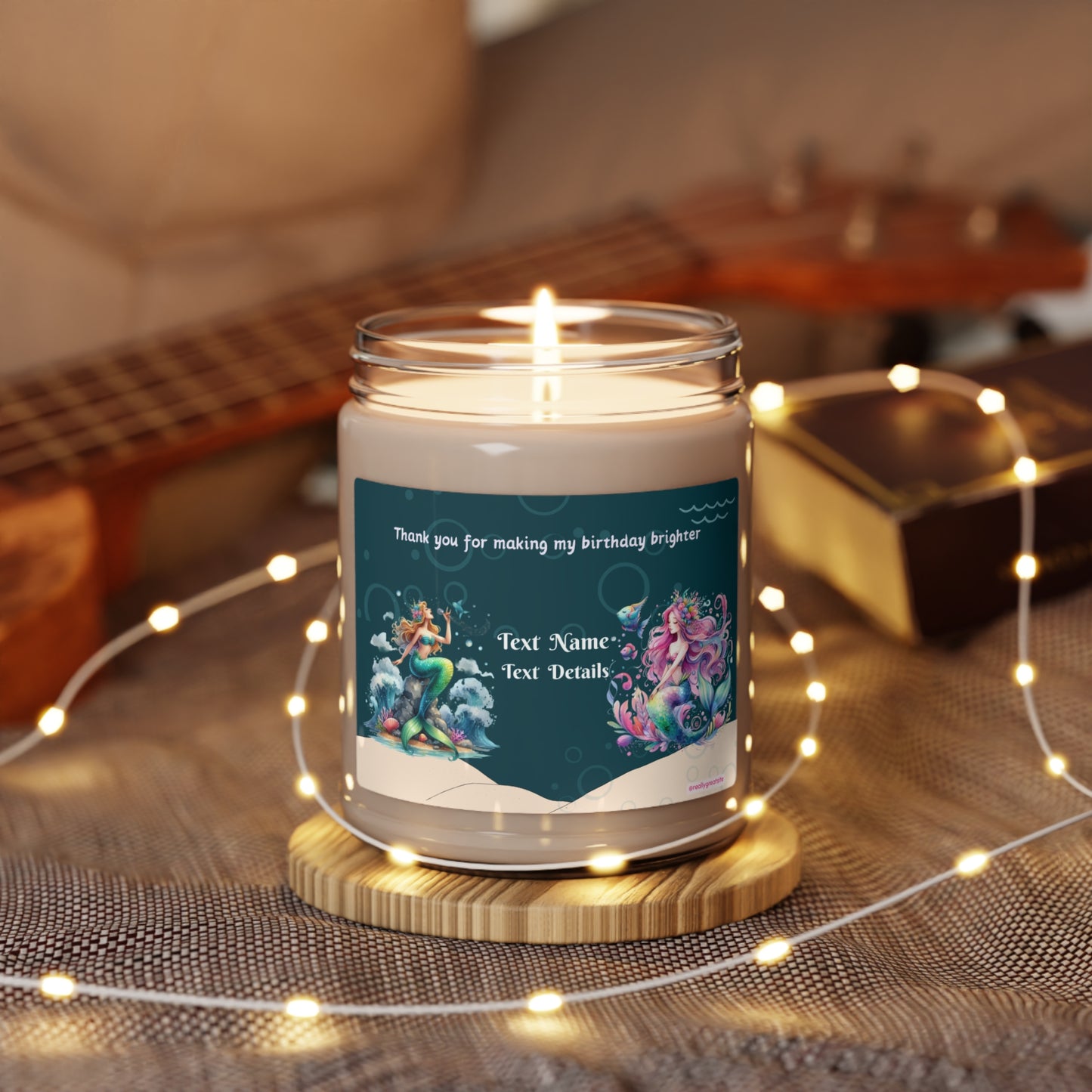 Scented Soy Candle, 9oz- Personalized  Mermaid Princess Gifts For Birthdays