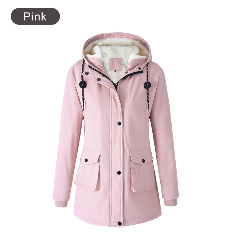 European Size Thickened Velvet Cotton Clothes Female Casual Hooded Coat